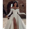 Hombro para los vestidos de la vaina de la novia botones de sobres con superposición de boda brote de hendidura de mariee vestidos de novia vintage vintage