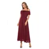 Party Dresses Yming Women's Summer Dress Single Neck Sexig Big Swing Solid Color Short Sleeve Elegant Casual Long Long