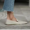 Casual schoenen Eenvoudige platte zachte echt lederen vierkant teen dame muilezels lente herfst slip op vrouwen flats maat 44 Loafers Korea -stijl