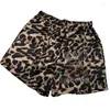 Women's Shorts Elastic Waist Leopard Print Female 2024 Summer Casual Womens Heavy Industry Cartoon Rhinestone Wide Leg