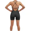 Summer Solid Gongonsuit macho Skinny Short BodyCon Nylon Bodysuit Yoga Sports Workout Gym One Piece Ritbed for Women 240425