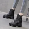 Lässige Schuhe Frauen Knöchelstiefel hohe Plattform Kuh Leder Ulzzang 9cm Wedge Heels Sneakers Frau Herbst Dicke Sohle kurz