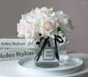 Fleurs décoratives 5pcs Rose Bouquet Artificiel Silk blanc Real Flower for Wedding Bridesmaid Party Centreshing Arrangement
