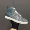 Casual schoenen ontwerper high-top luxe heren glitter pailletten bord veter omhoog platte liefhebbers rood