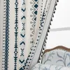 Boheemse stijl blauw tule gordijn slijtage stang raam tint streep geruite decoratie moderne chiffon keuken slaapkamer woonkamer 240429