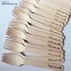 Disposable Plastic Tableware 50/100 disposable wooden cutlery forks for birthdays personalized party utensils 16cm dessert ice cream cake forks WX