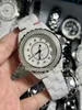 Chan J12 Number Ceramic Watch With Diamond J12 Förberedda läder Black Woven Par Watch Luxury Sports Quartz Battery Wristwatch Black