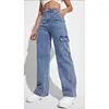 Jeans pour femmes Wepbel Y2g Style Femmes Streetwear High Waist Cargo Denim Pantalons Casual Workwear Works Multi-sac Pantalon à jambes droites