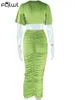 Robes de travail Habbris Green à manches courtes Crop-top jupe Set Vacation Vêtements pour femmes 2024 Fall Bodycone 2