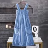 Towel Wearable Spa Bath Dress For Women Adult Coral Fleece Absorbent Plain Sleeveless Girls Vest Bathing Robes Student Bathrobe