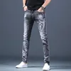 Jean gris clair de luxe pour hommes, Version coréenne, Slim, extensible, de haute qualité, imprimé, décontracté, Sexy, élégant, de rue;240226