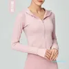 Lu Lu Lemen Fall Naken Sports Coat Zipper Hoodie Yoga Outfits Skjorta Långärmare Jacka Hollow Mesh Fitness Top