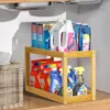 Double Layer Bamboo Bathroom Shelf For Shampoo Skincare Cosmetic Bathroom Countertop Storage Rack Bathroom Organizer 240118