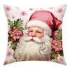 Подушка 45X45 см, рождественская наволочка, розовый Санта-Клаус, снеговик, рождественская елка, льняная наволочка, декор 2024, чехол для домашнего дивана