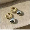 Boucles d'oreilles pendantes minimalistes pour femmes, couleur or argent mélangé, pendentif en forme de cœur solide, cerceau, bijoux à la mode coréenne 2024