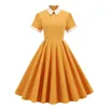 Party Dresses Tonval Peter-Pan Collar Button Front Vintage Midi Swing Dress Elegant For Women 50s Robes Femme Evening Retro Pocket