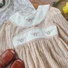 Abiti da ragazza 2024 Autunno stile coreano neonate abito stampato floreale ricamo pizzo bambini bambini cotone principessa temperamento