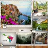 Tapissries Italy Town Flowers Tapestry Italian Riviera Hippie Big Natural Landscape Wall Hängande sovrum vardagsrum sovsal dekor