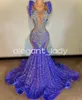Lavender Purple Sparkly Evening Reception Dresses for Women Gillter Diamond Crystal Velvet Prom Birthday Gown Black Girl
