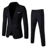 Men Pants Set Men Business Suit Stylish Men's Business Suit Set Lapel Single Button Coat Slim Fit Pants with Pockets 240125