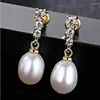 Kolczyki Dangle Natural Freshwater Pearl 925 Srebrny kropla dla kobiet złoty kolor stadninowy luksusowy prezent na Boże Narodzenie