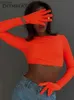 レディースTシャツZhymihret Neon Color Long Gloved Sleeve Y2K Crop Tops 2023秋のTシャツ女性衣料Kaii韓国ファッションストリートウェアL240201
