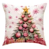 Pillow 45X45cm Christmas Pillowcase Pink Santa Claus Snowman Xmas Tree Linen Pillowcover Decor 2024 Home Sofa Cover