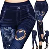 Сексуальные женские джинсовые узкие джеггинсы, брюки с высокой талией, женские леггинсы с принтом длиной до щиколотки, тонкие леггинсы для фитнеса, большие размеры 240201