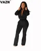 Women's Two Piece Pants VAZN Chic 2024 Early Autumn Sexy Aldy 4 Colors 2-piec Elong Set Full Sleeve Zipper Fly Coats Long Daily Casual