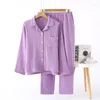 Women's Sleepwear Crepe Cotton Pajamas Spring And Autumn Thin Solid Long-sleeved Home Service Simple Loose Casual Suit
