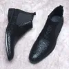 Mode serpent modèle hommes en cuir véritable cheville sans lacet noir robe pointue marque formelle bottes hommes chaussure
