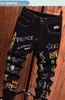 Мужские джинсы High Street Fashion Ночной клуб Черные буквы Персональный дизайнер Джинсы с принтом Мужские брюки в стиле панк Узкие джинсы в стиле хип-хоп Motor 240124
