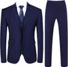 Terno masculino risca de giz de 3 peças, vestido casual slim fit, blazer + colete + calça