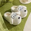 Chinelo dos desenhos animados cães meninos meninas chinelos 3d pele do falso pelúcia quente crianças sapatos de inverno sola macia não deslizamento criança apartamentos interior