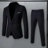 Men Pants Set Men Business Suit Stylish Men's Business Suit Set Lapel Single Button Coat Slim Fit Pants with Pockets 240125