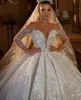 Luxury O-neck Quarter Sleeve Wedding Dress Sparkly Sequins Bridal Gown Classic Ball Gown Long Illusion Bride Robe Vestidos De Novia 2024