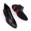Hochzeits-Knöchelschuh aus echtem Leder in Schwarz zum Hineinschlüpfen mit spitzen formellen Schuhen und Stiefeln für Herren