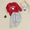 Set di abbigliamento Ragazzi per bambini Completi per San Valentino Stampa di lettere a cuore Felpe e pantaloni a maniche lunghe Set da 2 pezzi per bambini