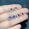 Oorknopjes 925 zilveren sneeuwvlok 3 mm totaal 0,2 ct natuurlijke saffier 18K vergulde blauwe sieraden