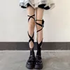 Women Socks Lolita Cross Bandage Crew Ribbon Strap Long Toe Lace-Up Ruffled Trim Bowknot Cotton Stockings Hosiery