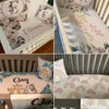 LVYZIHO Sleeping Bear Nome personalizzato Set biancheria da letto per culla Luna e stelle Baby Shower Lenzuolo personalizzato per ragazza 240127