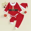Kläder set Citgeeautumn Christmas Spädbarn baby flickor byxor lång ärm Santa romper kontrast färg hatt xmas
