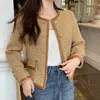 Vestes Femmes Haute Qualité Petit Parfum Kaki Tweed Veste Manteau Femmes Automne Hiver Court Vintage Fried Street Tops