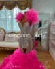 Vestidos de ceremonia de graduación africanos de sirena rosa fucsia para mujer falda con volantes de diamante brillante vestido de noche vestido elegante