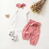 Set di abbigliamento CitgeeAutunno Neonata Neonata Autunno Vestito Pagliaccetto a maniche lunghe Stampa floreale Pantaloni con cintura e fascia Set primaverile