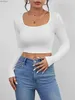 Dames T-shirt Cropped T-shirt met vierkante hals Casual effen T-shirt met lange mouwen Dameskleding L240201