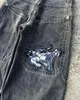 Уличная одежда Прямые брюки JNCO Джинсы Хип-хоп Свободные джинсовые брюки со средней талией Широкие брюки Мужчины Женщины Y2k Винтаж Черные мешковатые джинсы 240122