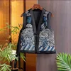 Etniska kläder 2024 Höst/vinter halv öppen krage vintage kinesisk stil broderad ärmlös väst