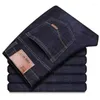 Herren Jeans Herren Classic Regular Fit Fleece Schwarz Blau Winter Casual Business Stretch Baggy Hosen Männliche Marke Plus Samthose