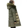 Women's Trench Coats 2024 Large Fur Collar Winter Women Letter Slim Thick Warm Cotton Parkas Medium-Long Hood Casaco Feminino Inverno ST159